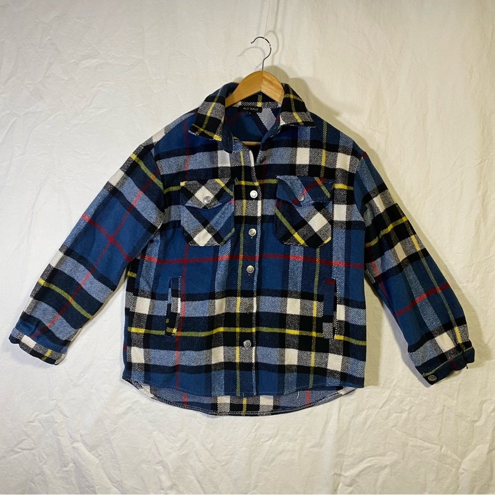 Women's Blue Plaid Button Down Shirt Jacket “Shacket”